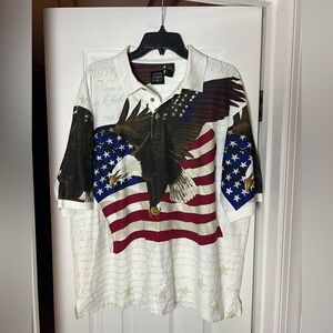 Cotton Traders Sport American Flag Polo Eagle Patriotic Festive Holiday Size XL
